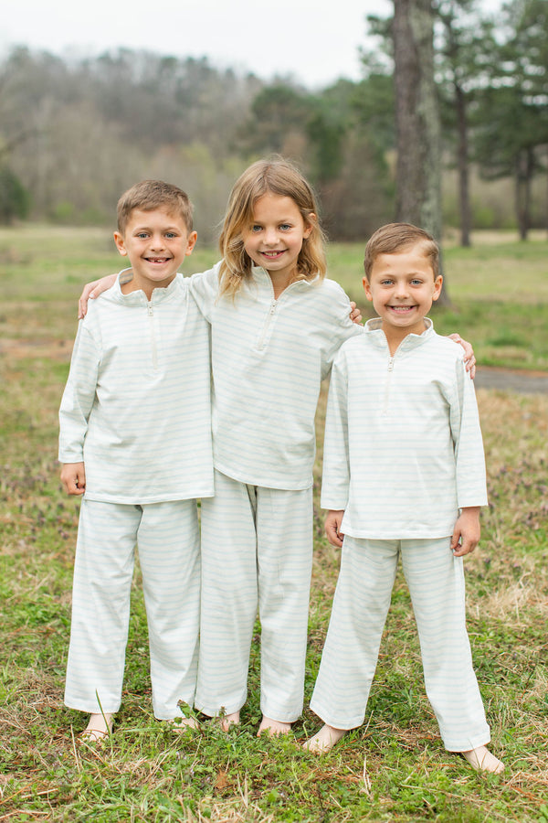 Hannah Jammas Knit in Baby Blue Stripe Knit