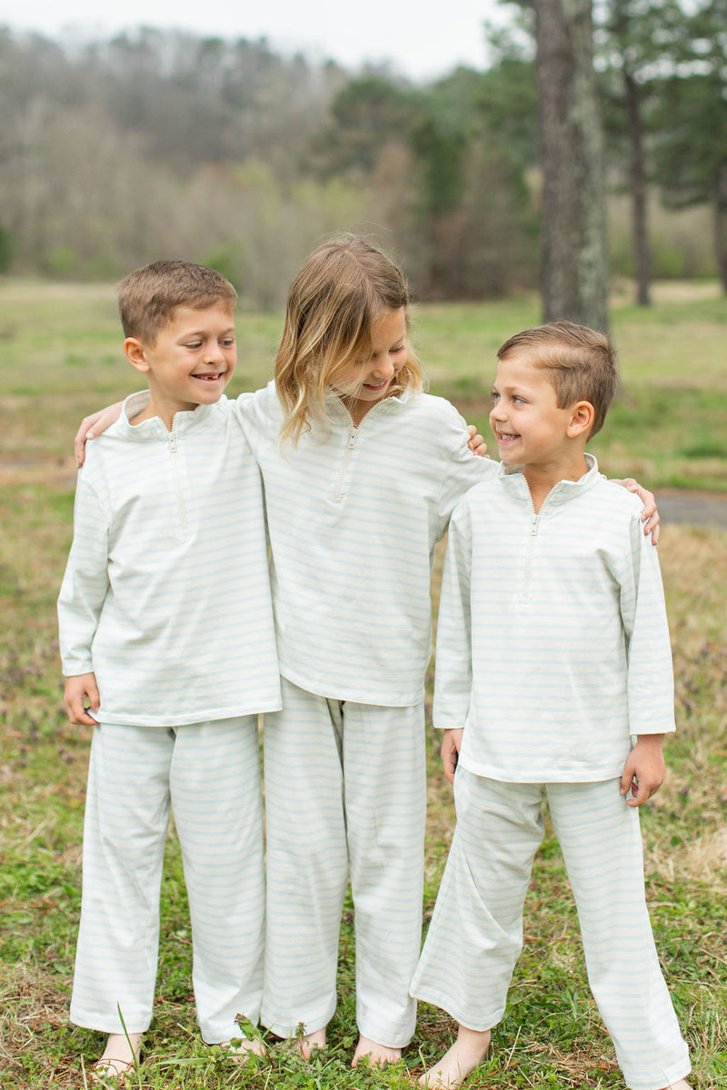 Hannah Jammas Knit in Baby Blue Stripe Knit