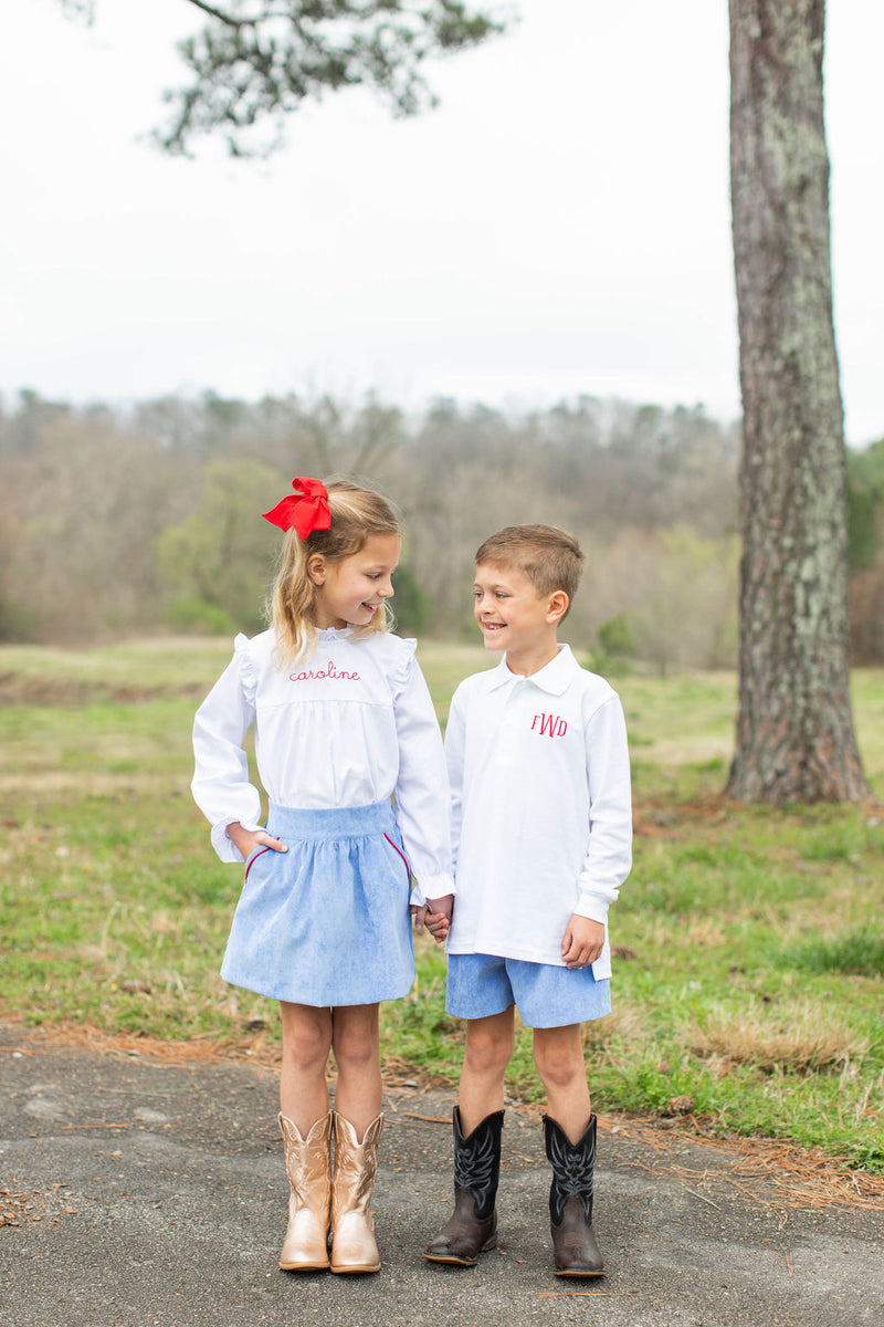 Boy Shorts in Marine Blue Non-Wrinkle Cord