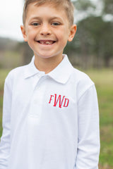 Boy Polo Long Sleeve White with Sloan Shadow Monogram