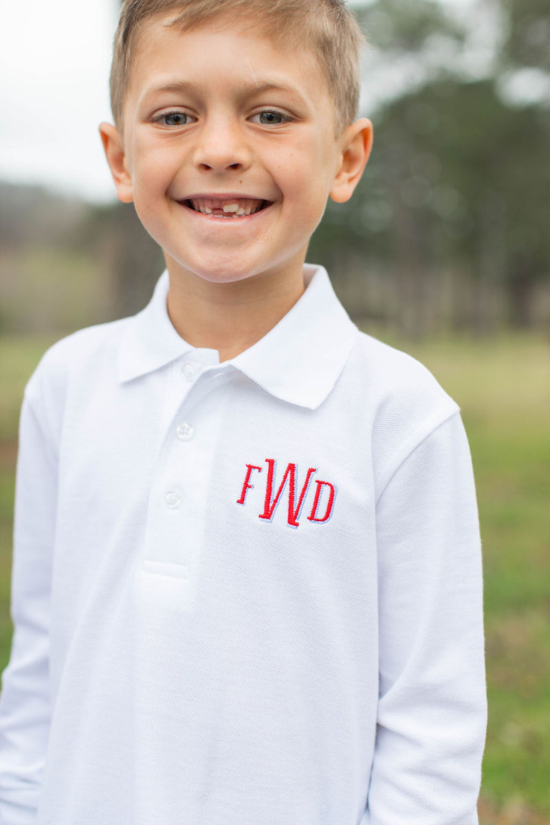 Boy Polo Long Sleeve White with Sloan Shadow Monogram