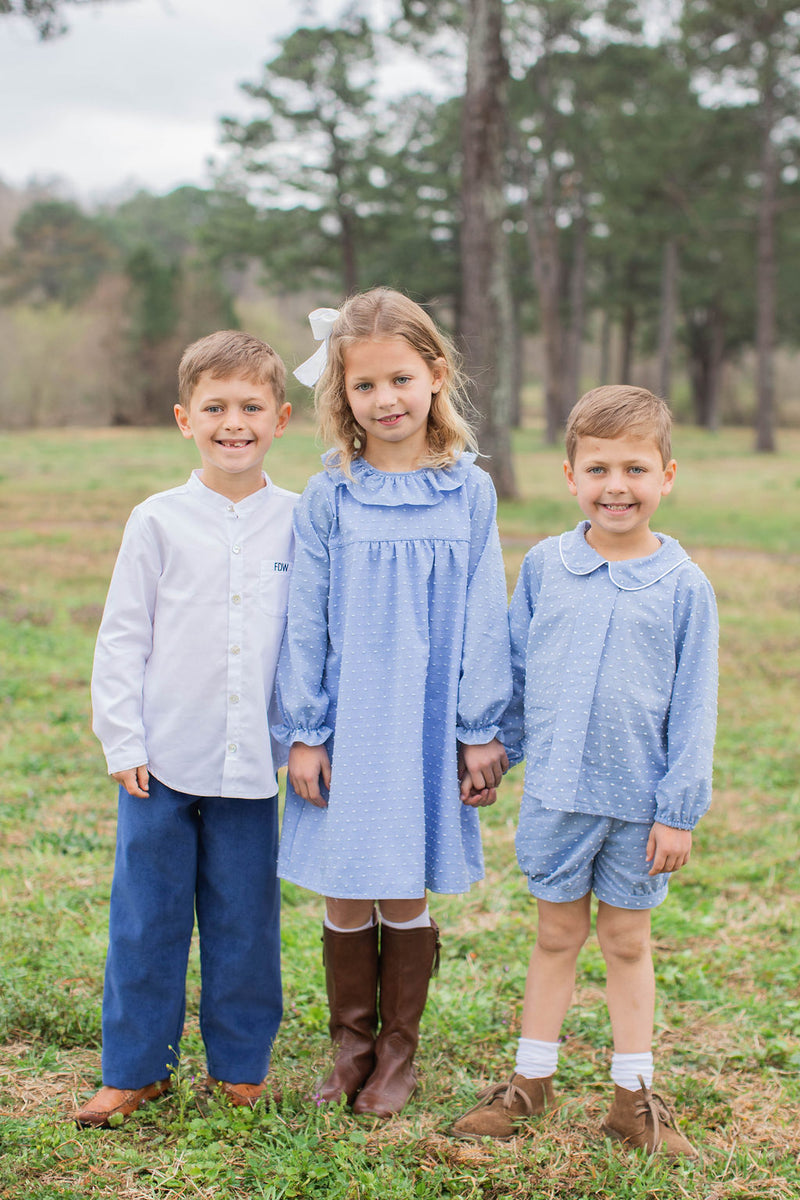 Finn Shorts in Chambray Swiss Dots