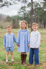 Finn Shorts in Chambray Swiss Dots