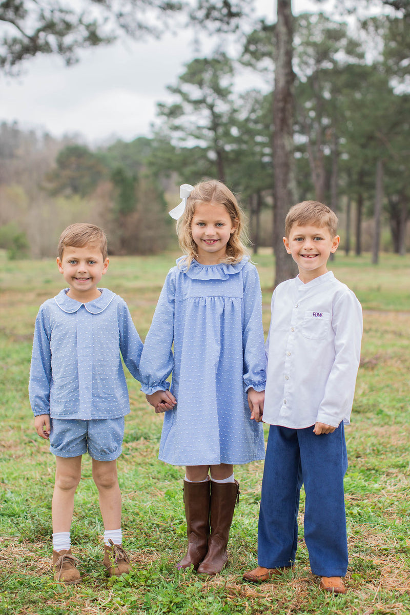 Finn Shorts in Chambray Swiss Dots
