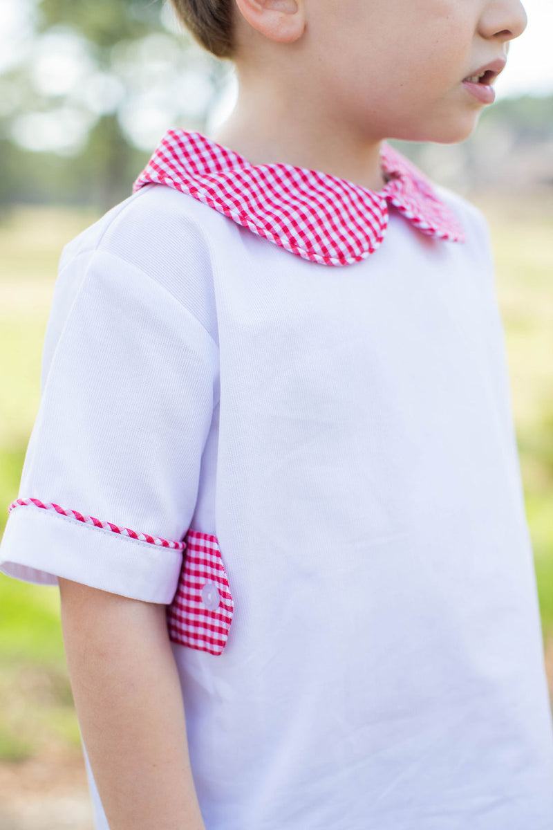 David Shirt Short Sleeve w/ Tabs in White Pique