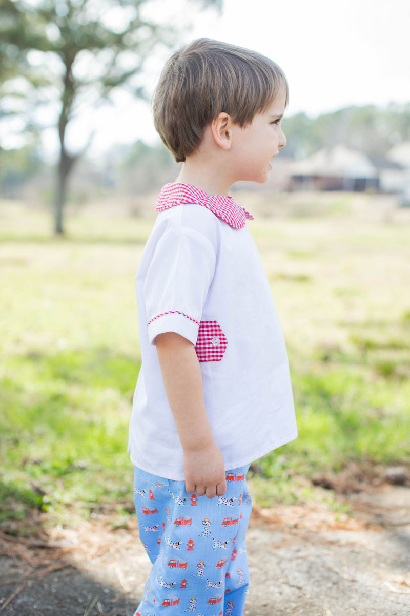 David Shirt Short Sleeve w/ Tabs in White Pique