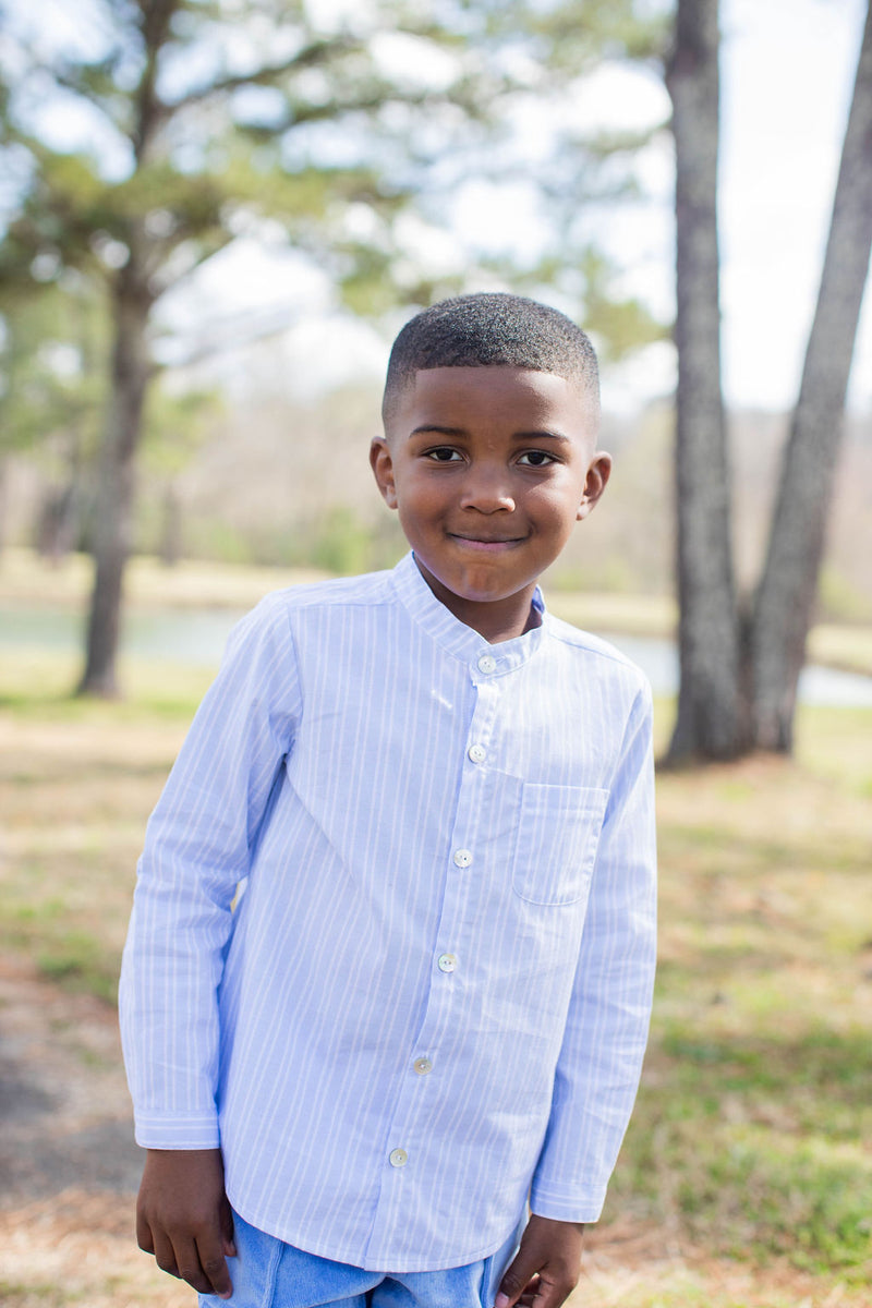 Tyson Shirt Long Sleeve in Blue & White Dress Stripe