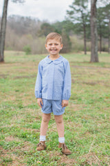 Freddie Shirt Long Sleeve in Chambray Swiss Dots