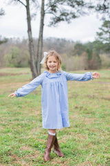 Pippa Dress Lined in Chambray Swiss Dots
