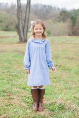 Pippa Dress Lined in Chambray Swiss Dots