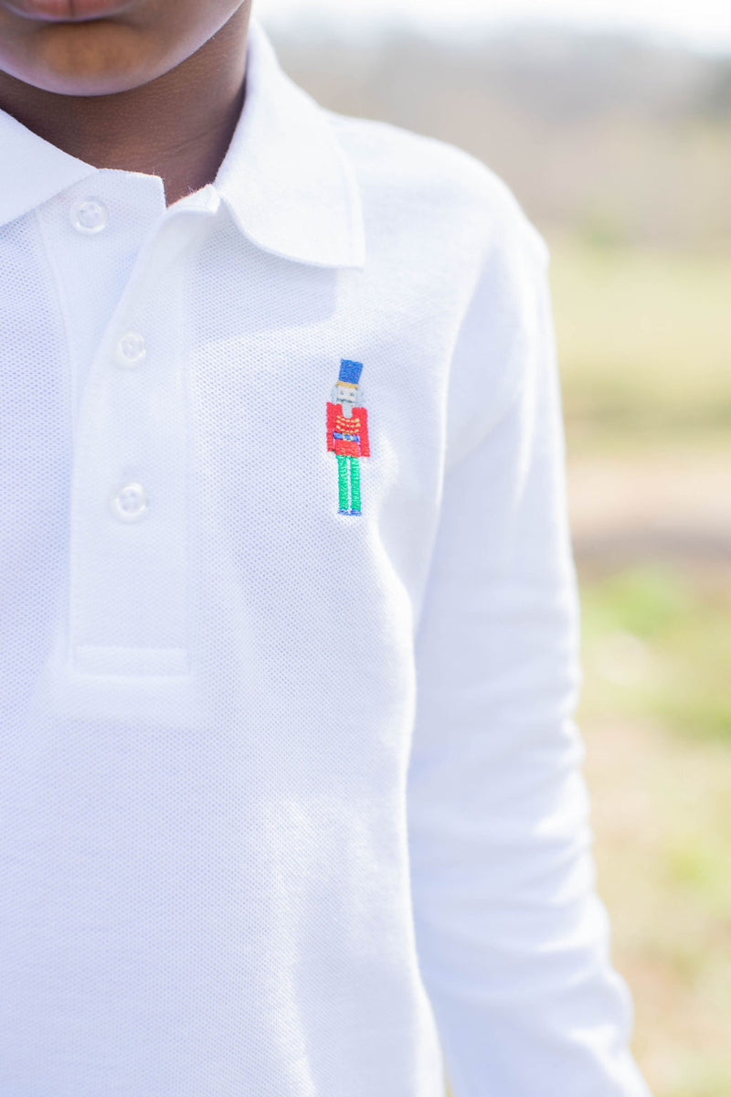 Boy Polo Long Sleeve White with Nutcracker