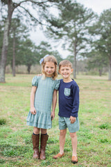 Boy Tee Long Sleeve Navy w/ Pocket with Mini Puppy Dog