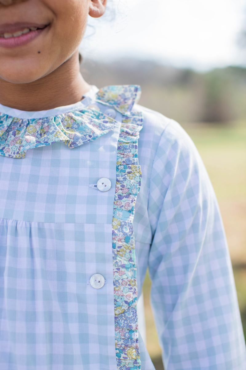 Elizabeth Dress Long Sleeve in Sage Windowpane