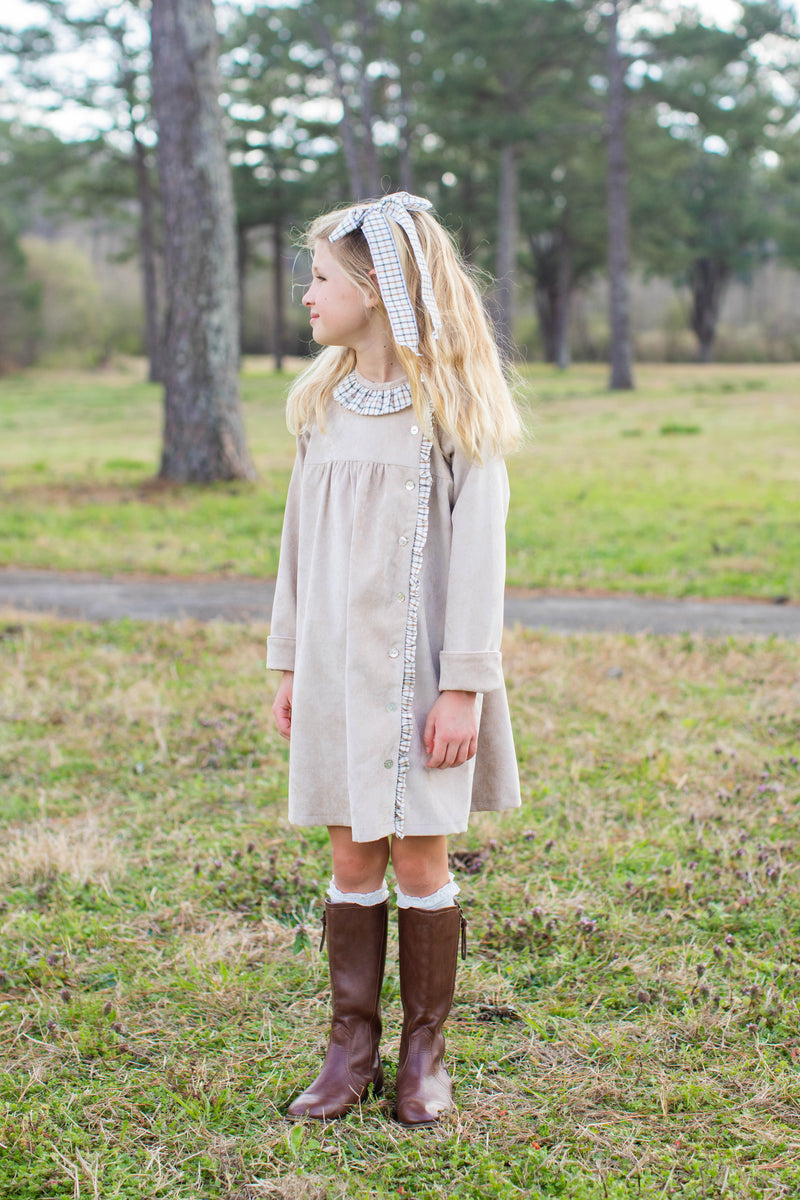 Elizabeth Dress Long Sleeve in Toast Non-Wrinkle Corduroy