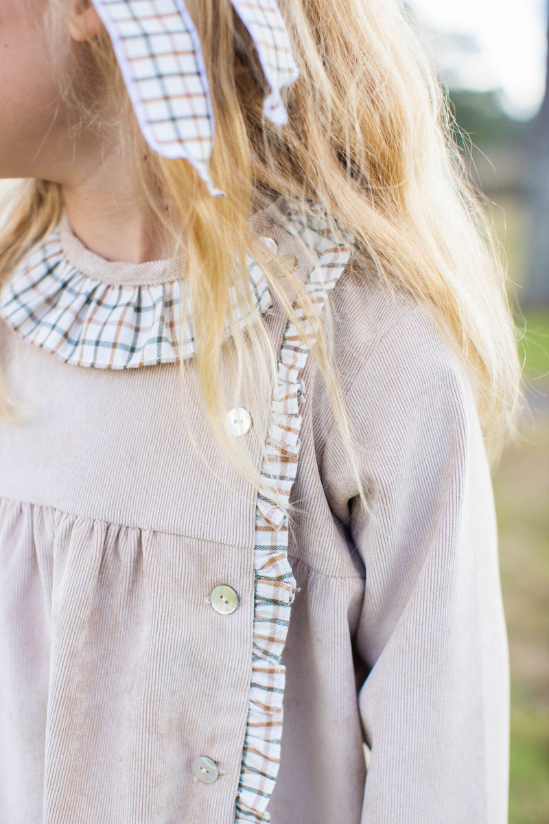 Elizabeth Dress Long Sleeve in Toast Non-Wrinkle Corduroy