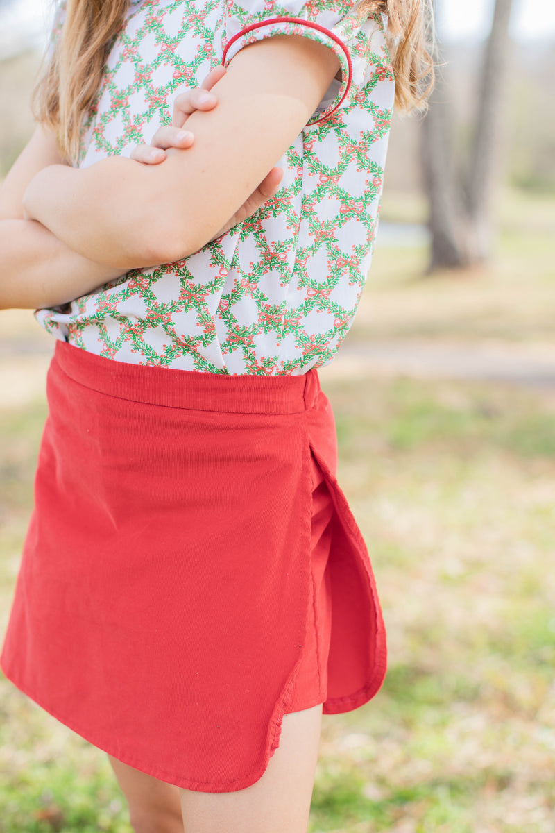 Sadie Skort in Cherry Red Corduroy