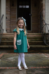 Olivia Apron Dress in Emerald Velvet