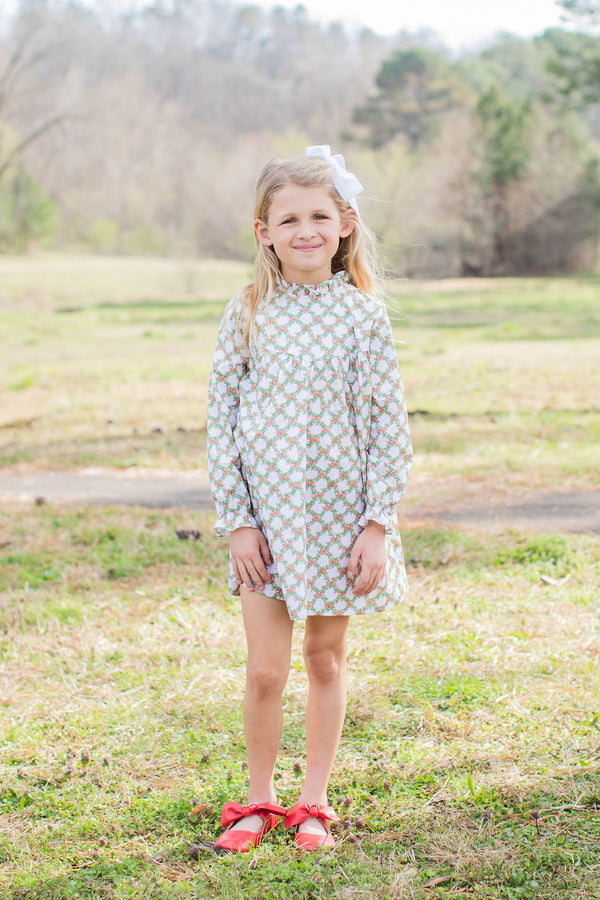 Avery Dress Long Sleeve in Christmas Trellis
