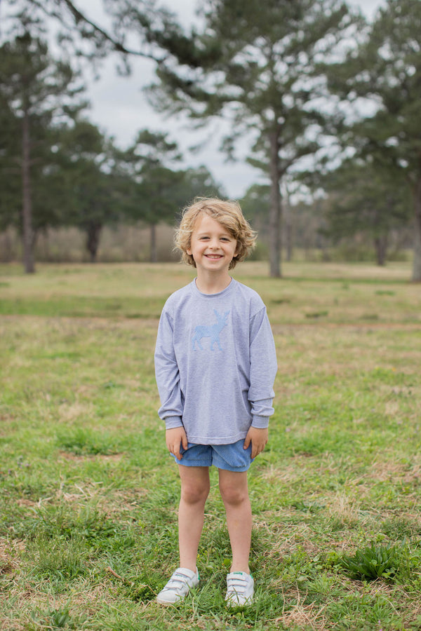 Boy Tee Long Sleeve Basic in Grey Knit w/ Deer Silhouette