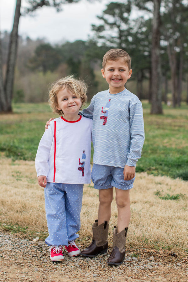 Ankle Elastic Pants Lined in Chambray Swiss Dots