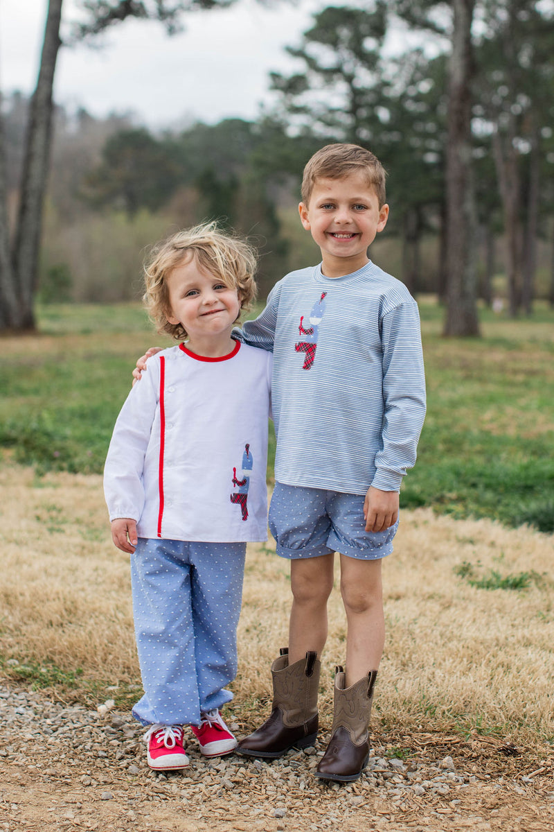 Ankle Elastic Pants Lined in Chambray Swiss Dots