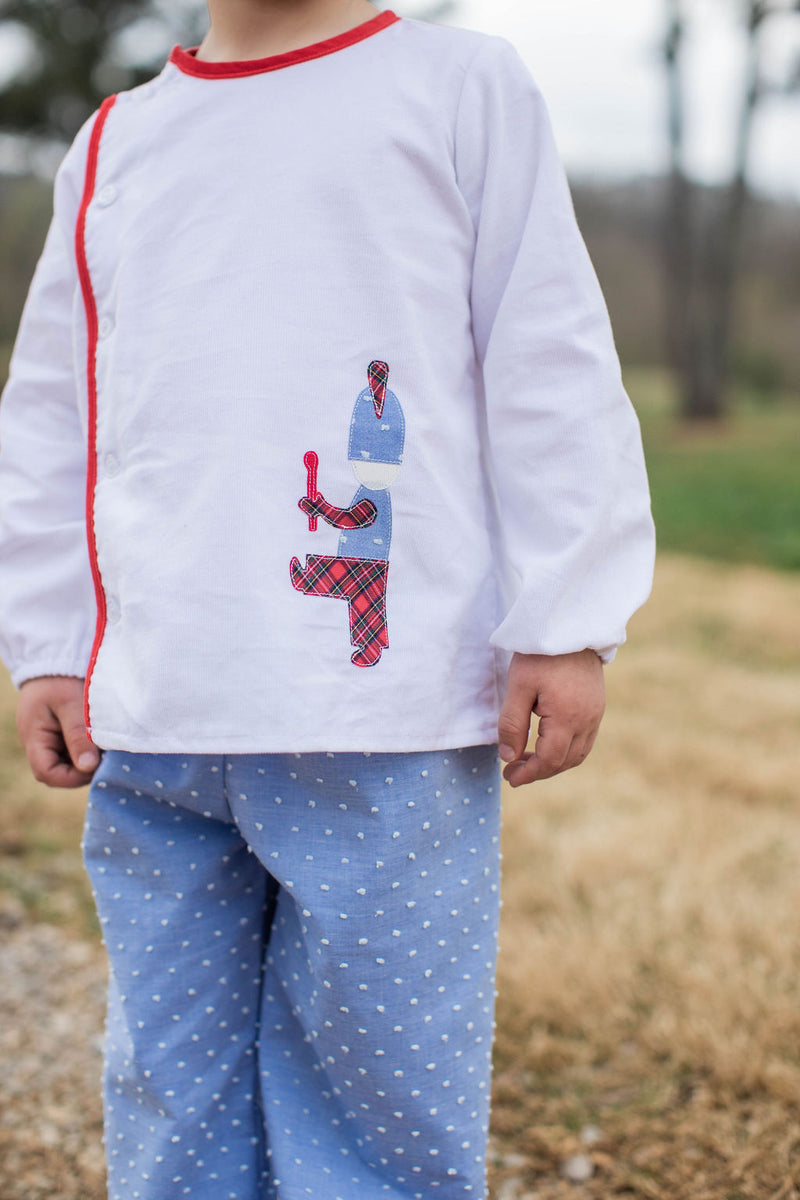 Logan Shirt Long Sleeve in White Corduroy