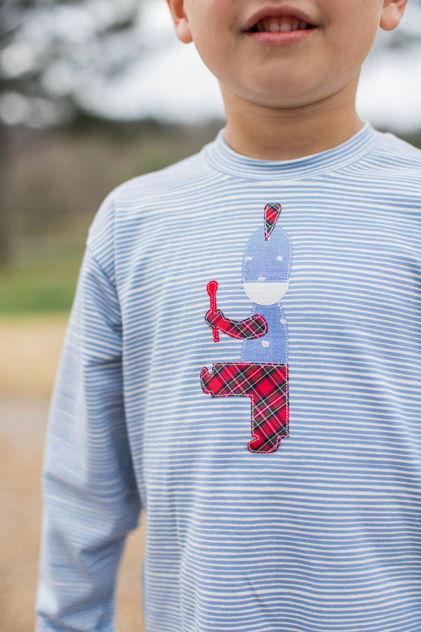 Boy Tee Long Sleeve Premium in Dusty Blue Stripe Knit w/ Vintage Royal Soldier