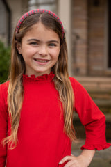 Mary Reddoch Dress 3/4 Sleeve in Cherry Red Corduroy