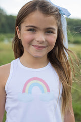 Racerback Tank Basic in White Knit w/ Rainbow