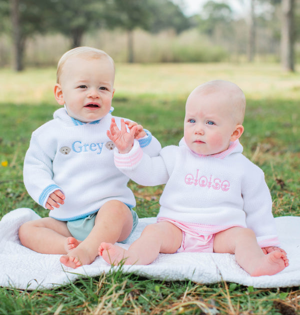 Baby Hooded Zip Back Sweater Blue