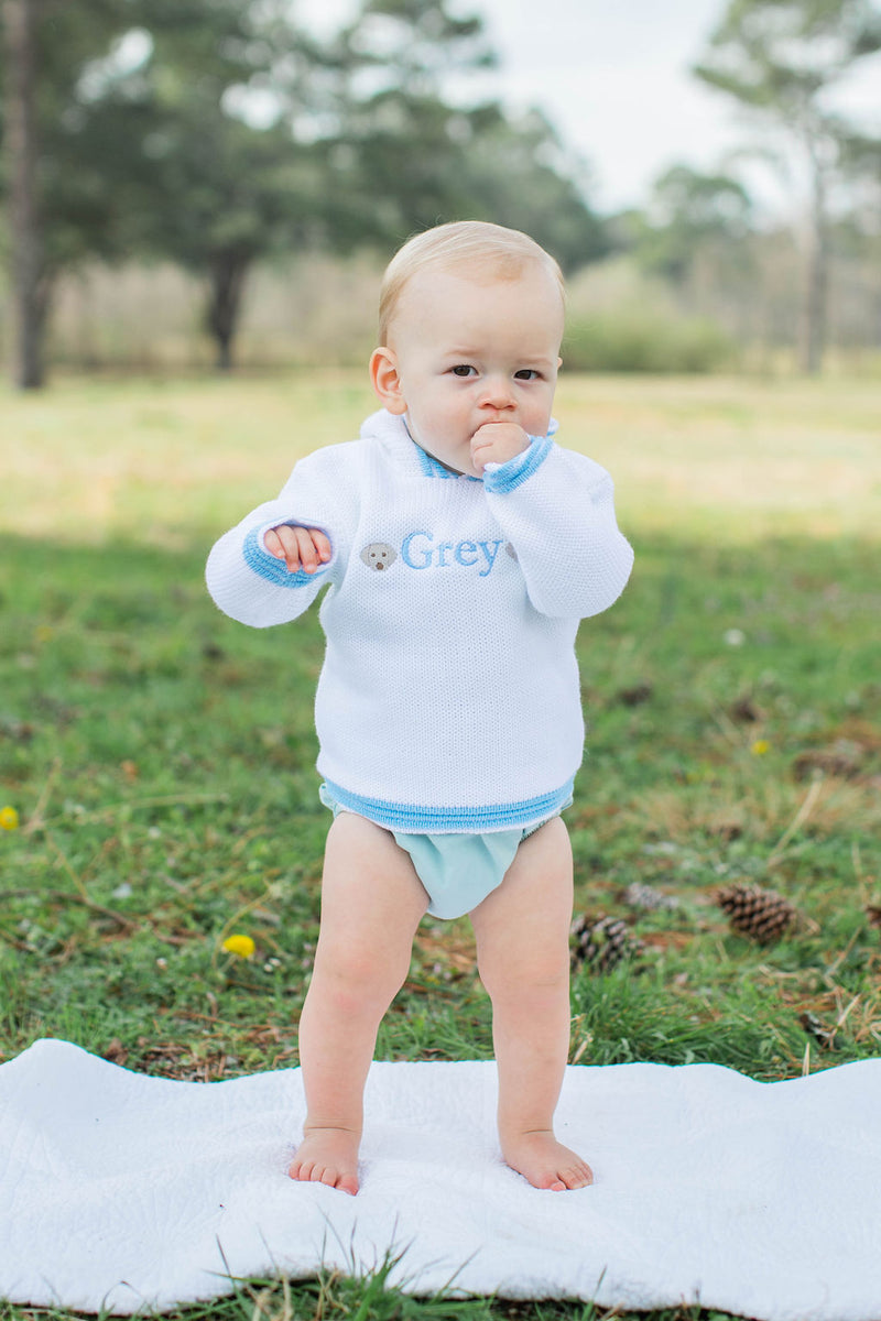 Baby Hooded Zip Back Sweater Blue