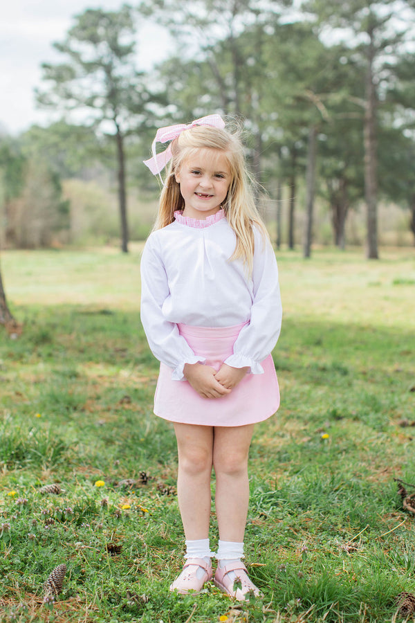 Annabelle Top Long Sleeve in Bitty Dot Pink Pique