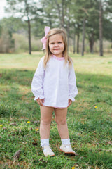 Annabelle Top Long Sleeve in Bitty Dot Pink Pique