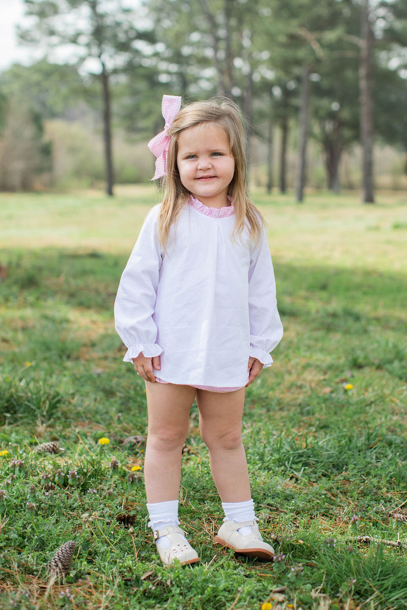 Annabelle Top Long Sleeve in Bitty Dot Pink Pique