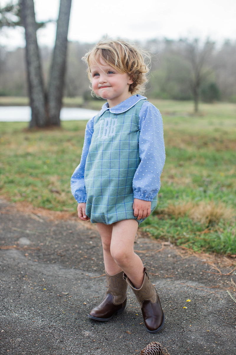 David Shirt Long Sleeve w/ Elastic in Chambray Swiss Dots