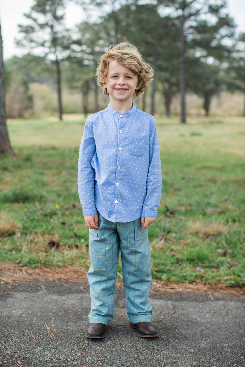 Tyson Shirt Long Sleeve Lined in Chambray Swiss Dots