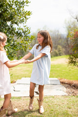 Georgia Dress Short Sleeve in Powder Blue Non-Wrinkle Corduroy