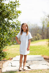 Georgia Dress Short Sleeve in Powder Blue Non-Wrinkle Corduroy