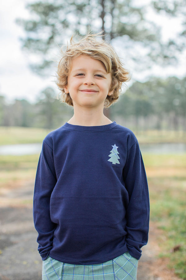 Boy Tee Long Sleeve Navy with Mini Tree w/ Star