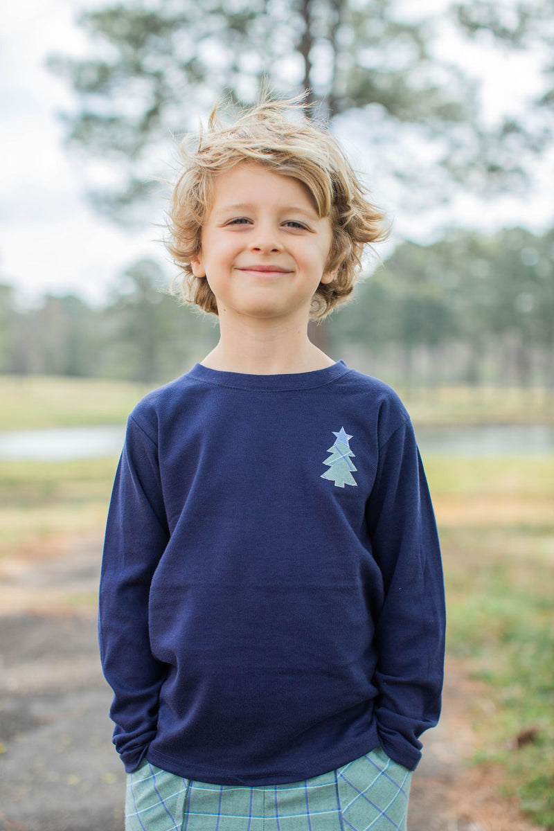 Boy Tee Long Sleeve Navy with Mini Tree w/ Star