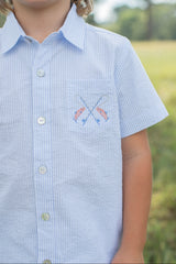Roy Shirt Short Sleeve in Light Blue Seersucker