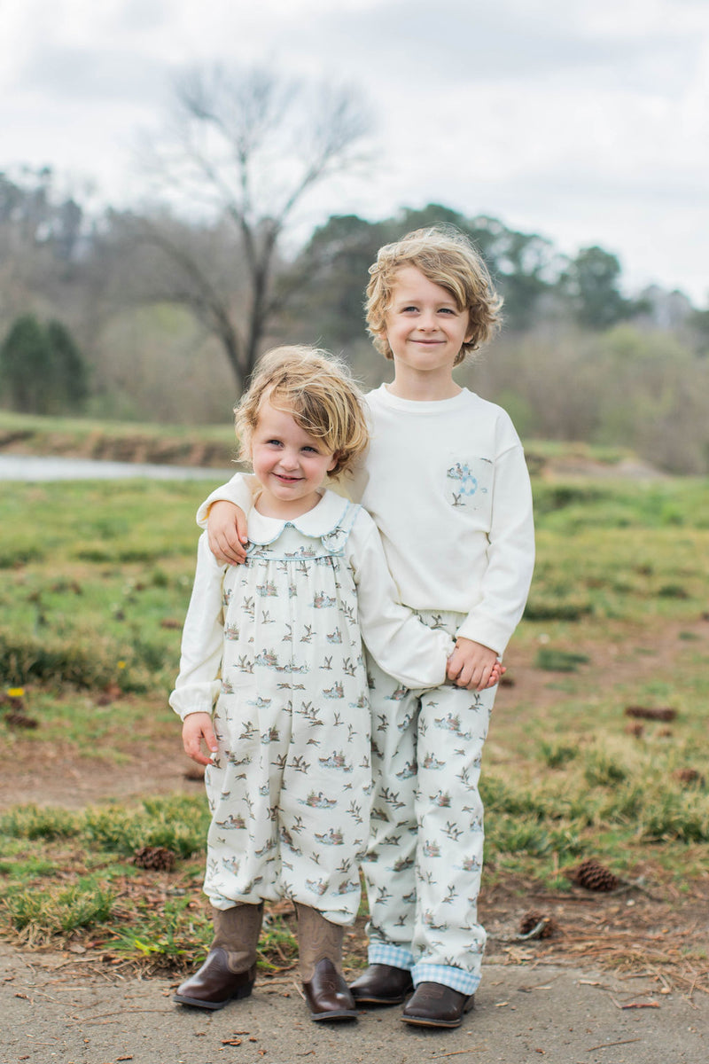 Boy Tee Long Sleeve Basic in Ecru Knit w/ Pocket with Lowercase Fabric Initial