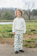 Boy Tee Long Sleeve Basic in Ecru Knit w/ Pocket with Lowercase Fabric Initial