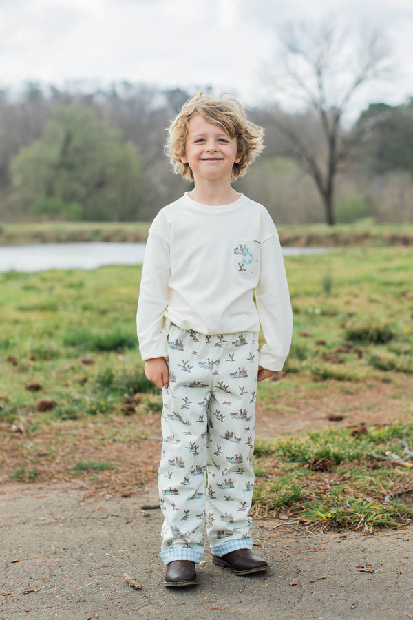 Boy Tee Long Sleeve Basic in Ecru Knit w/ Pocket with Lowercase Fabric Initial