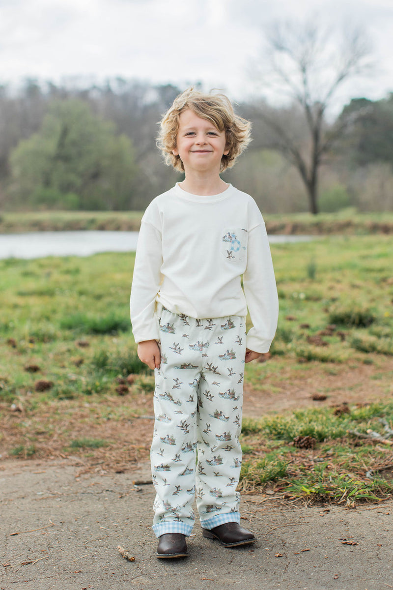 Boy Tee Long Sleeve Basic in Ecru Knit w/ Pocket with Lowercase Fabric Initial