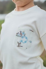 Boy Tee Long Sleeve Basic in Ecru Knit w/ Pocket with Lowercase Fabric Initial