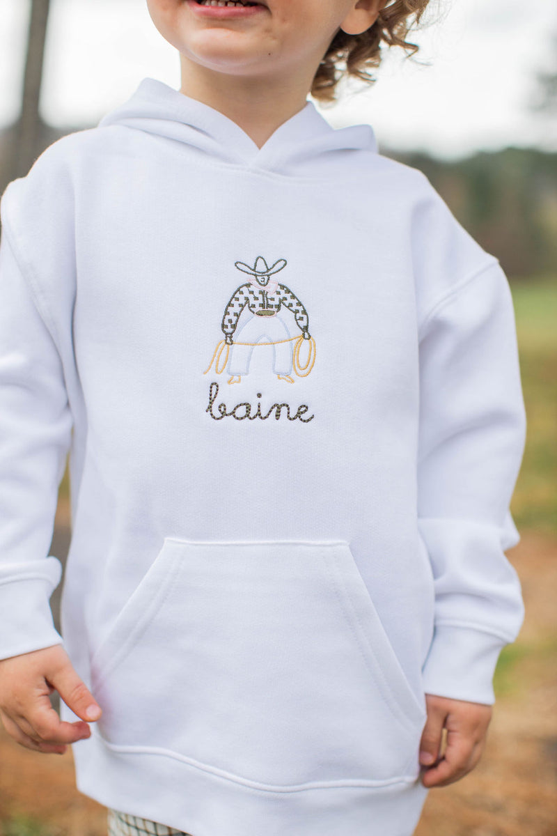 Fleece Hoodie White w/ Cowboy with Name