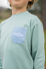 Boy Tee Long Sleeve Premium in Mist Knit with Pocket w/ Mini Trout
