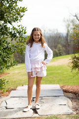Annabelle Top Long Sleeve Lined in White Swiss Dots