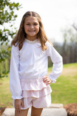 Annabelle Top Long Sleeve Lined in White Swiss Dots